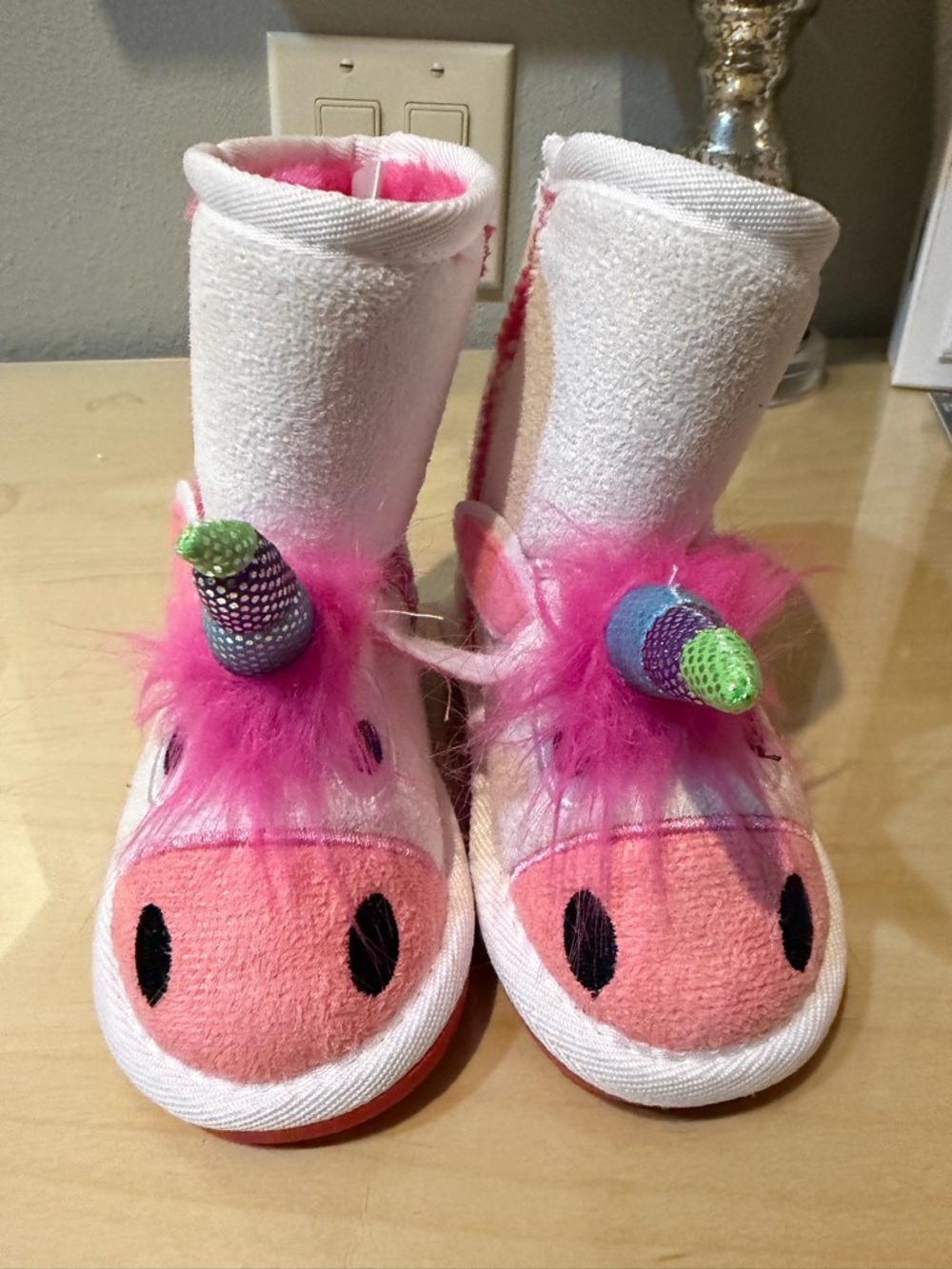 Pink Unicorn Plush Kids Slipper Boots